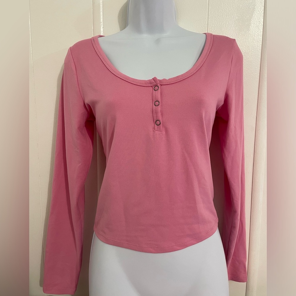 Hollister Pink Henley Long Sleeve Top ✨